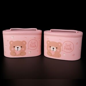 “Sweet as a Peach Bear Makeup Bag Set of 2, Large & Small, Pink, New”